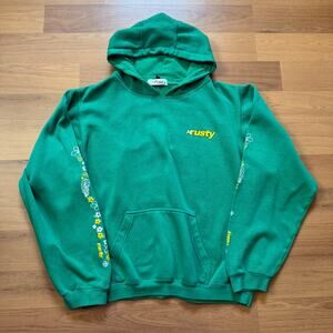 Women's Vintage Y2k Rusty USA Surfboards Green Floral Hoodie Sweatshirt Sz Large